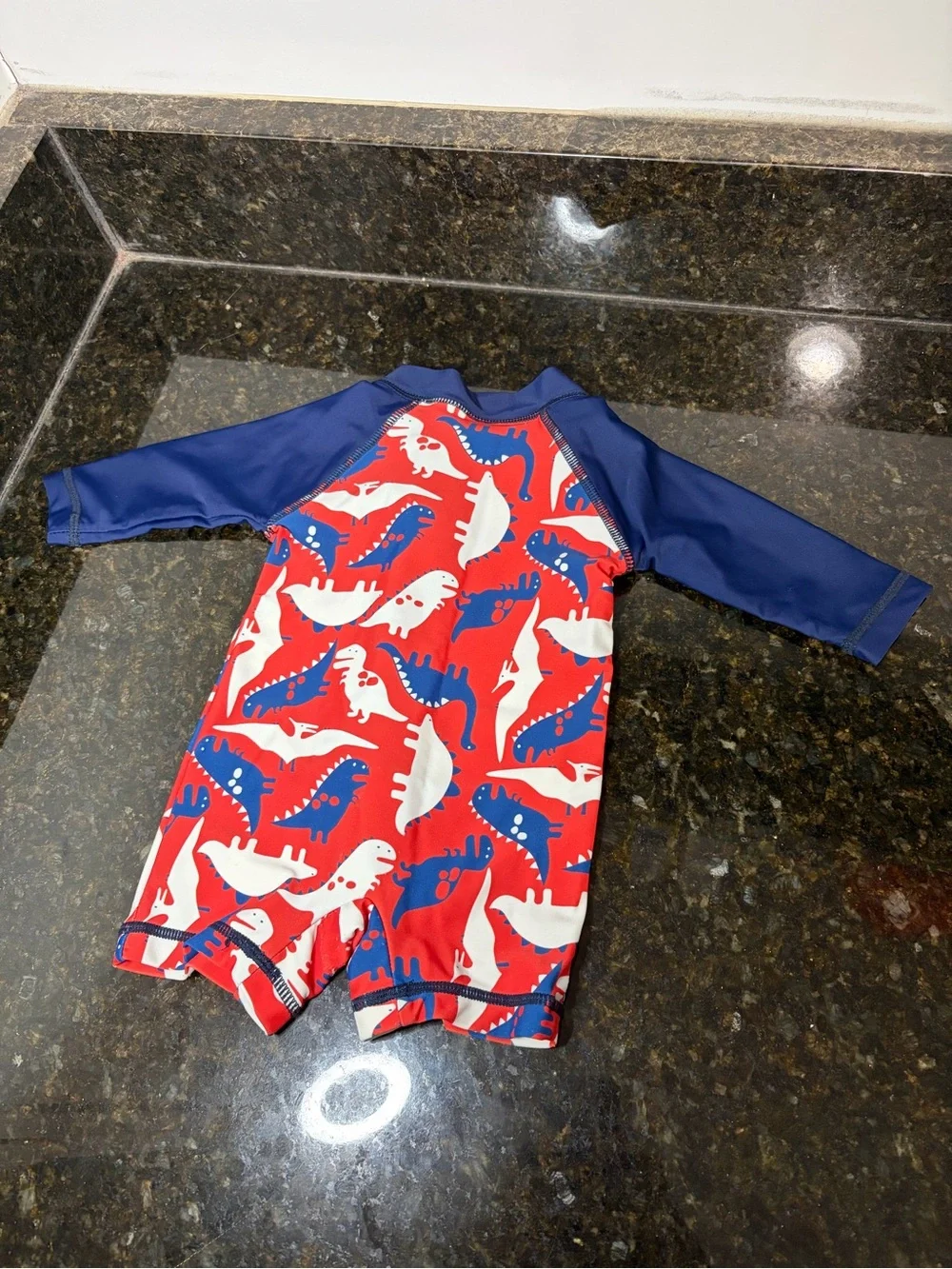 Infant Red & Blue Dinosaur Rash Guard One-Piece Swimsuit 0-3 months